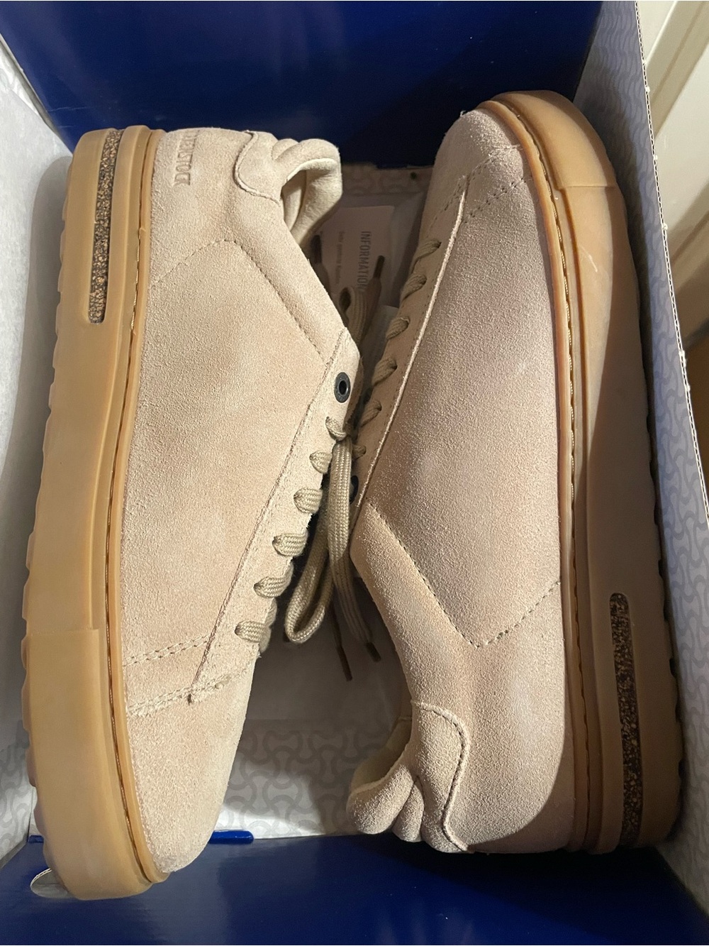 Birkenstock Unisex Suede Sneakers in Beige with Gum Sole Mens 6/Ladies 8